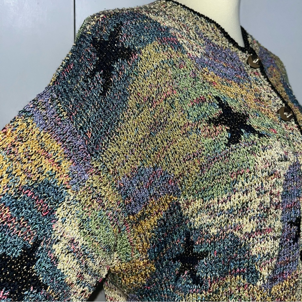 Vintage 90’s South Cotton Hand Knit Cardigan Sweater Heavy Multi Color Knit - Picture 5 of 12